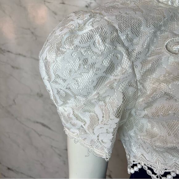 Scott McClintock Vintage Lace Beaded Dress Royal Blue White 4 Small - Picture 5 of 16